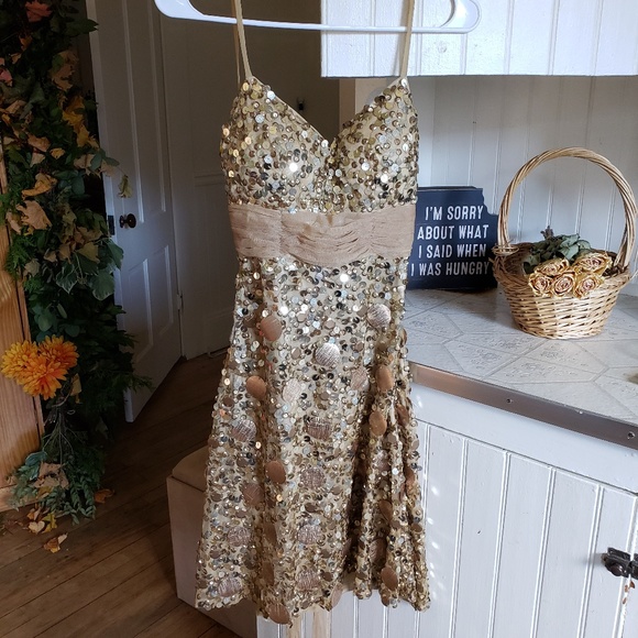 Medium Gold Interlude Cocktail Dress - Picture 1 of 3